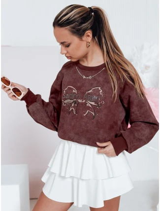 Dámska krátka nadrozmerná mikina s motívom kravaty DENVIS bordová FashionStreet BY1423 Dámska krátka nadrozmerná mikina s motívom kravaty DENVIS bordová FashionStreet BY1423