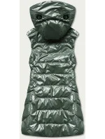 Lesklá zelená dámska vesta s kapucňou (B8019-10)