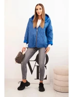 Dámska prešívaná bunda s kapucňou denimová modrá