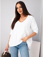 Dámska bavlnená oversized blúzka s výstrihom do V a predĺženým zadným dielom, biela Dámska bavlnená oversized blúzka s výstrihom do V a predĺženým zadným dielom, biela