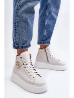 Trampki Damskie Wysokie Na Suwak Lemar Białe Katerin