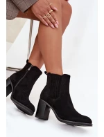 Ocieplane Botki Damskie Na Słupkowym Obcasie Czarne Brevina