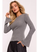 M806 Rebrovaný top s dlhými rukávmi - sivý melír