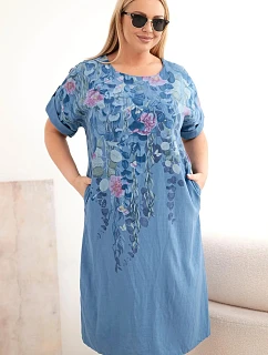 Dámske plus veľkosť viskózové šaty s krátkymi rukávmi a bočné rozparky Denim