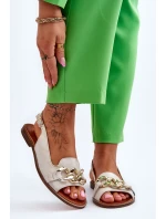 Skórzane Sandały Damskie Lewski Shoes 3230 Beżowo-Złote