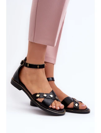 Zazoo 40378 Płaskie Skórzane Sandały Damskie Czarne Zazoo 40378 Płaskie Skórzane Sandały Damskie Czarne