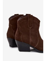 Wsuwane Botki Kowbojki Damskie Z Naturalnego Zamszu Czekoladowe Beretta