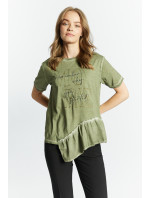 Monnari Tričká Dámske tričko s asymetrickým volánom Zelená