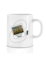 Personalizovaný klasický biely keramický hrnček s objemom 300 ml s fotografiou a cestovateľským motívom