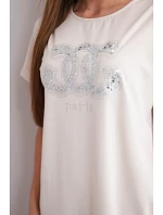 Dámske viskózové šaty s krátkymi rukávmi a ozdobnou potlačou béžovej farby