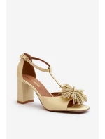 Sandały Skórzane Na Słupku Z Ozdobą Laura Messi 2758 Beżowe