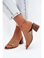 Dámske semišové kožené papuče na podpätku Zazoo 40519 dark beige Dámske semišové kožené papuče na podpätku Zazoo 40519 dark beige