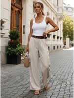 Dámske nohavice z lyocellu so širokými nohavicami, béžové, FashionStreet UY3068 Dámske nohavice z lyocellu so širokými nohavicami, béžové, FashionStreet UY3068