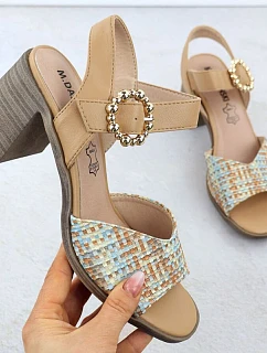 Dámske pletené béžové sandále na podpätku M.Daszynski MR24125-4