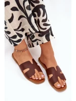 Klapki Damskie Płaskie Z Wycięciami Ciemnobrązowe Salyra