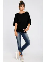 B048 Blúzka nadmernej veľkosti so zavinovacími detailmi - čierna
