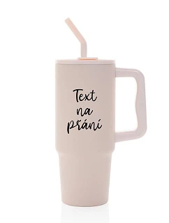TEXT NA ŽIADOSŤ - ružový cestovný termohrnček 900 ml
