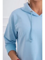 Šaty s kapucňou a dlhším chrbtom modré