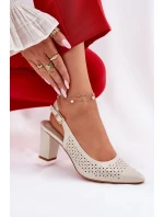 Ażurowe Sandały Ze Szpiczastymi Noskami Na Słupku Sergio Leone SK163 Perłowe