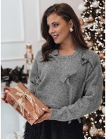 Dámsky sveter BOWTONE s mašľami v jednej veľkosti svetlo sivý FashionStreet MY2354