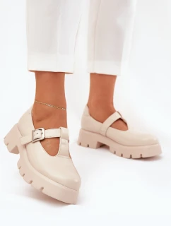 Półbuty Damskie Z Klamrą Na Platformie I Płaskim Obcasie Beżowe Venda