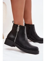 Ocieplane Niskie Botki Damskie Z Cyrkoniami Czarne Vionna