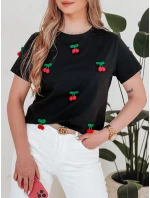 Dámske bavlnené tričko v čerešňovej farbe CHERETTE, čierne, FashionStreet RY2847