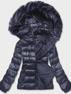 Tmavomodrá krátka dámska zimná bunda (YP-20129-55)