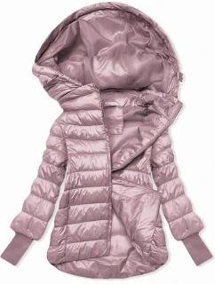 Dámska krátka bunda s pletenými rebrovanými lemami ružová (P22/P3-6636/P3-6023-52)