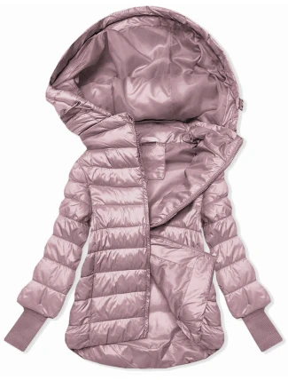 Dámska krátka bunda s pletenými rebrovanými lemami ružová (P22/P3-6636/P3-6023-52) Dámska krátka bunda s pletenými rebrovanými lemami ružová (P22/P3-6636/P3-6023-52)