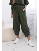 Súprava bavlnená blúzka + nohavice svetlá khaki