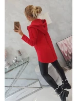 Zateplená mikina s predĺženým chrbtom a vreckami červená