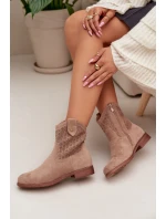 Dámské kotníkové boty na nízkém podpatku s perforovaným vzorem S.Barski HY61-8025 Béžové