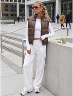 Krátka dámska vesta z ekologickej kože, hnedá, FashionStreet TY5732 Krátka dámska vesta z ekologickej kože, hnedá, FashionStreet TY5732