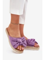 Klapki Damskie Na Platformie Z Plecionką I Kokardką Fioletowe Alpireda