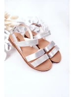 Dětské Lesklé Sandály Stříbrné Natalie Dětské Lesklé Sandály Stříbrné Natalie