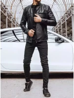 Pánska kožená bunda čierna FashionStreet TX4228