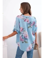 Dámska bavlnená blúzka s kvetinovým vzorom modrá Dámska bavlnená blúzka s kvetinovým vzorom modrá