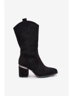 Ażurowe Kozaki Kowbojki Do Połowy Łydki S.Barski HY51-238 Czarne