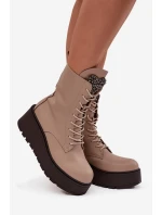 Skórzane Botki Damskie Z Ozdobą Ocieplane Beżowe Ulrika