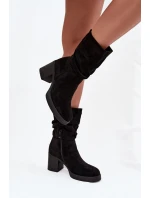 Dámské kotníkové boty s řasením na sloupku Vyhřívané Černé Amoria