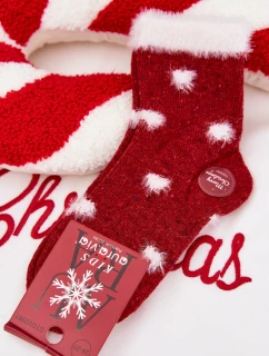 Dětské Vánoční Ponožky Srdíčka S Kožešinou Vlna Alpak Červené