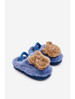 Detské kožušinové papuče s medvedíkom, modré Dicera