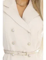 596-1 Elegantná midi košeľa so zlatými gombíkmi a opaskom - BEACH