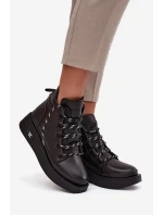 Skórzane Botki Damskie Na Platformie Ocieplane Artiker 55C0809 Czarne