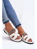 Skórzane Klapki Damskie Z Rzepem Panterka Vinceza 66769 Jasnobeżowe
