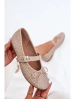 Zdobione Baleriny Z Kokardką I Paskiem Beżowe Zdivisa