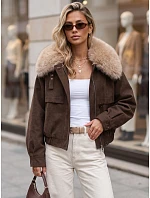 Dámska zimná bunda zo semišu s kožušinou, hnedá, FashionStreet TY5694 Dámska zimná bunda zo semišu s kožušinou, hnedá, FashionStreet TY5694