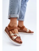 Zazoo 40397 Damskie Skórzane Sandały Na Platformie Brązowe