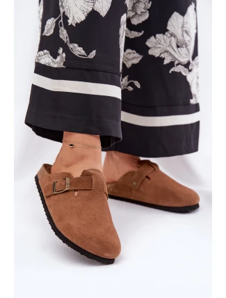 Zamszowe Klapki Chodaki Damskie Z Klamrą Big Star RR274A387 Brązowe